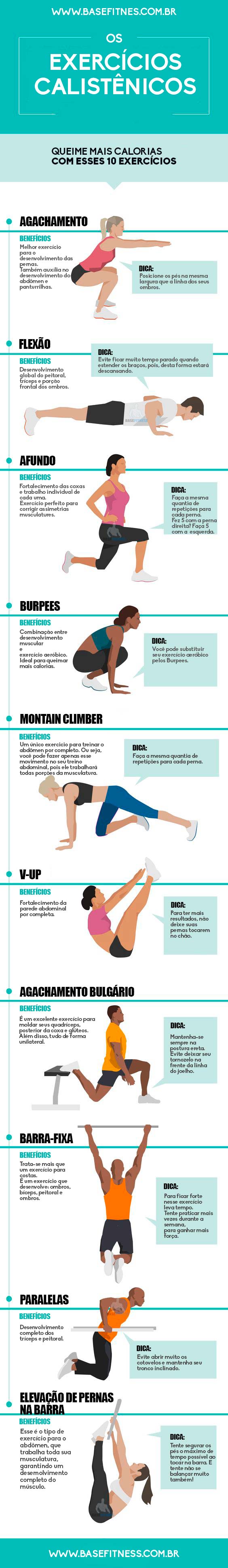 Infográfico com exercícios calistênicos.