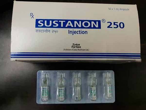 Sustanon 250 comercializado na Índia. 