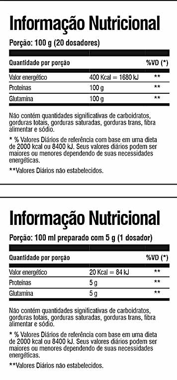 ficha nutricional da hydra glutamina da iridium labs