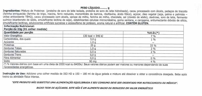 informações nutricionais whey iso hd da bpi sports