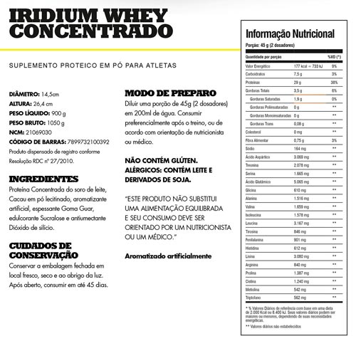 rótulo do whey concentrado iridium labs